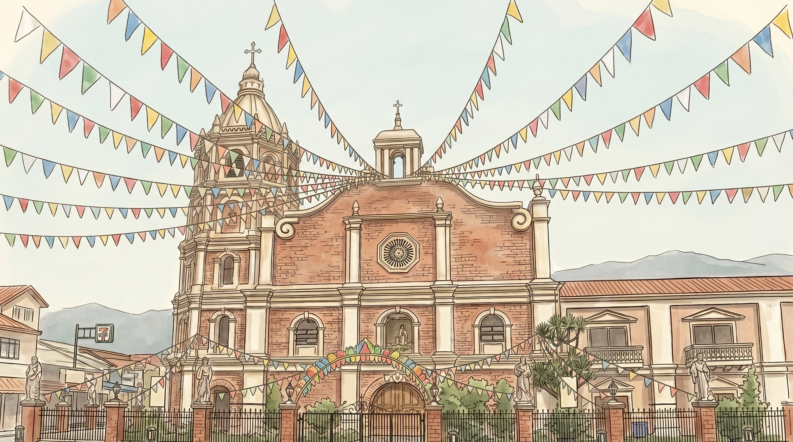 Watercolour illustration of Balanga City festivals and events